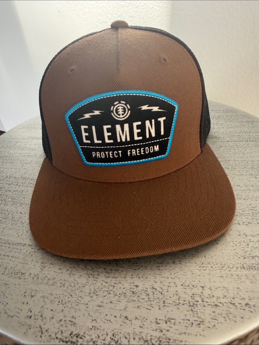 Element Brown Trucker Hat with Black Mesh and Teal Accent